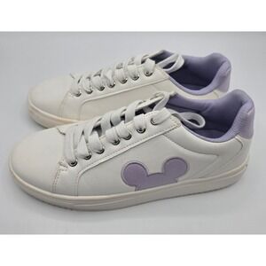 Disney Mickey Mouse Sneakers‎ Womens 8 White Lavender Excellent Lace Up Low Top